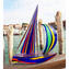 Segelboot Mix farbige Cannes in Blau - Skulptur - Muranoglas