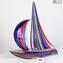 Segelboot Mix farbige Cannes in Blau - Skulptur - Muranoglas