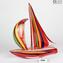 Sail boat Mix colored Cannes in Red - Sculpture - Murano glass