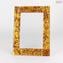 Photo Frame Golden Fantasy with Orange Glass and Golden Leaf - fused glass