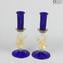 مجموعة من 2 حامل شموع كلاسيكي أزرق فينيسي - زجاج مورانو