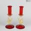 Set of 2 Classic Venetian Red Candle Holders - Murano Glass