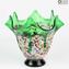 Ibisco Vaso Verde in vetro di Murano e millefiori