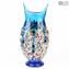 Orchidea Vaso Azzurro in vetro di Murano e millefiori