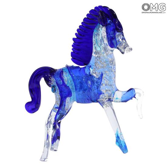 Horse Sbruffi Blue Original Murano Glass Omg