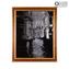 Photo avec cadre sur plaque de verre de Murano - Canal de Venise en noir et blanc avec feuille argentée