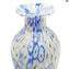 Vaso Millefiori Colorful Blue White com ouro - Origianl Murano Glass OMG