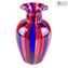 Vase Filigrane Coloré Cannes Bleu Rouge - Verre Original De Murano