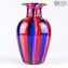 Vase Filigrane Coloré Cannes Bleu Rouge - Verre Original De Murano