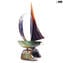 Segelboot mit Sockel - Chalcedonglas - Original Murano Glass OMG