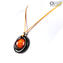 Collier - verre submergé circulaire orange - Verre de Murano Original OMG