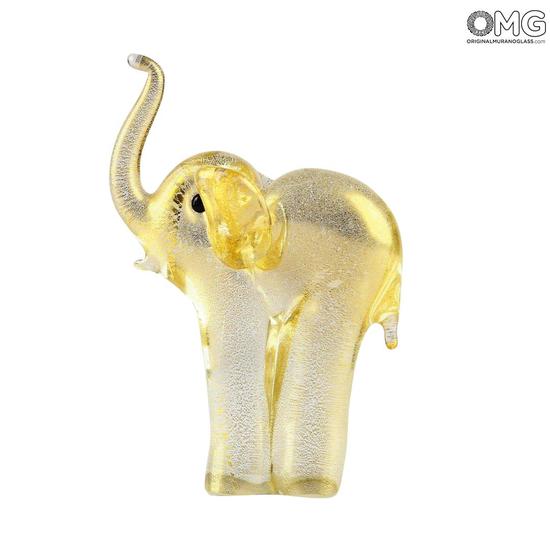 Elephant Figurine In Pure Gold Original Murano Glass Omg