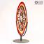 Disque sur support Plaque Centre de Table Soleil en Sbruffi Rouge et Multicolore - Verre de Murano Original OMG