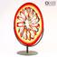 Disque sur support Plaque Centre de Table Soleil en Sbruffi Rouge et Multicolore - Verre de Murano Original OMG