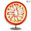 Disque sur support Plaque Centre de Table Soleil en Sbruffi Rouge et Multicolore - Verre de Murano Original OMG