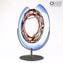 Disc on stand Plate Centerpiece saturn in Blue and Multicolors Sbruffi-Original Murano Glass OMG