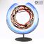 Disc on stand Plate Centerpiece saturn in Blue and Multicolors Sbruffi - Original Murano Glass OMG