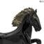 Escultura Exclusiva de Cavalo Preto com ouro - Vidro Murano Original