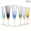 Conjunto de taça de champanhe - mistura de 6 cores - vidro soprado