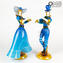 Couple Figurines vénitiennes Goldoni - Bleu - Verre de Murano Original OMG