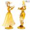 Couple Figurines vénitiennes Goldoni - Ambre - Verre de Murano Original OMG