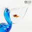 Pellicano con Pesce - Tecnica Sommerso - Vetro di Murano Originale OMG