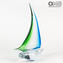 Sail Boat - Green and Cyan - Original Murano Glass OMG