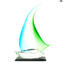 Sail Boat - Green and Cyan - Original Murano Glass OMG