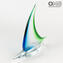 Sail Boat - Green and Cyan - Original Murano Glass OMG