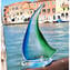 Sail Boat - Green and Cyan - Original Murano Glass OMG