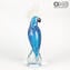 淺藍色鸚鵡和銀色 - 玻璃雕塑 - 原穆拉諾玻璃 OMG