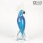 Perroquet bleu clair et argent - Sculpture en verre - Verre de Murano original OMG