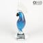 Perroquet bleu clair et argent - Sculpture en verre - Verre de Murano original OMG