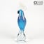 Perroquet bleu clair et argent - Sculpture en verre - Verre de Murano original OMG