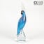 淺藍色鸚鵡和銀色 - 玻璃雕塑 - 原穆拉諾玻璃 OMG
