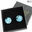 Boutons de manchette - Rond Bleu clair - Verre de Murano Original OMG