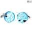 Boutons de manchette - Rond Bleu clair - Verre de Murano Original OMG