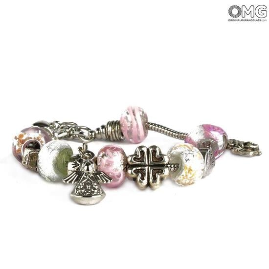 Pink Oval Art Glass Stretch Bracelet