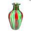 花瓶カンヌ緑と赤-オリジナルガラスムラノ