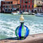 Frasco de perfume redondo - azul e verde - vidro original de Murano OMG