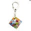 Porte-clés carré - avec Millefiori - Verre de Murano Original OMG