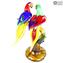 Paar Papageien auf Zweig - Handgemacht - Original Murano Glas OMG