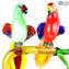 Par de papagaios no galho - Feito à mão - Vidro de Murano original OMG