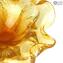 Centrotavola Fiore - Ambra  e oro - Vetro di Murano Originale OMG
