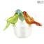 Nido di 3 uccelli - Ambra - Vetro di Murano Originale OMG