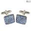 Boutons de manchette - Argent Bleu - Verre de Murano Original OMG