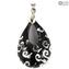 Pendentif goutte - Noir & Argent - Verre de Murano original