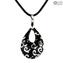 Pendentif goutte - Noir & Argent - Verre de Murano original