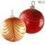 Set of 2 Xmas Tree Balls - White & Red - Original Murano Glass OMG