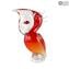 Roter Pelikan mit Fisch - Glasskulptur - Original Murano Glass OMG